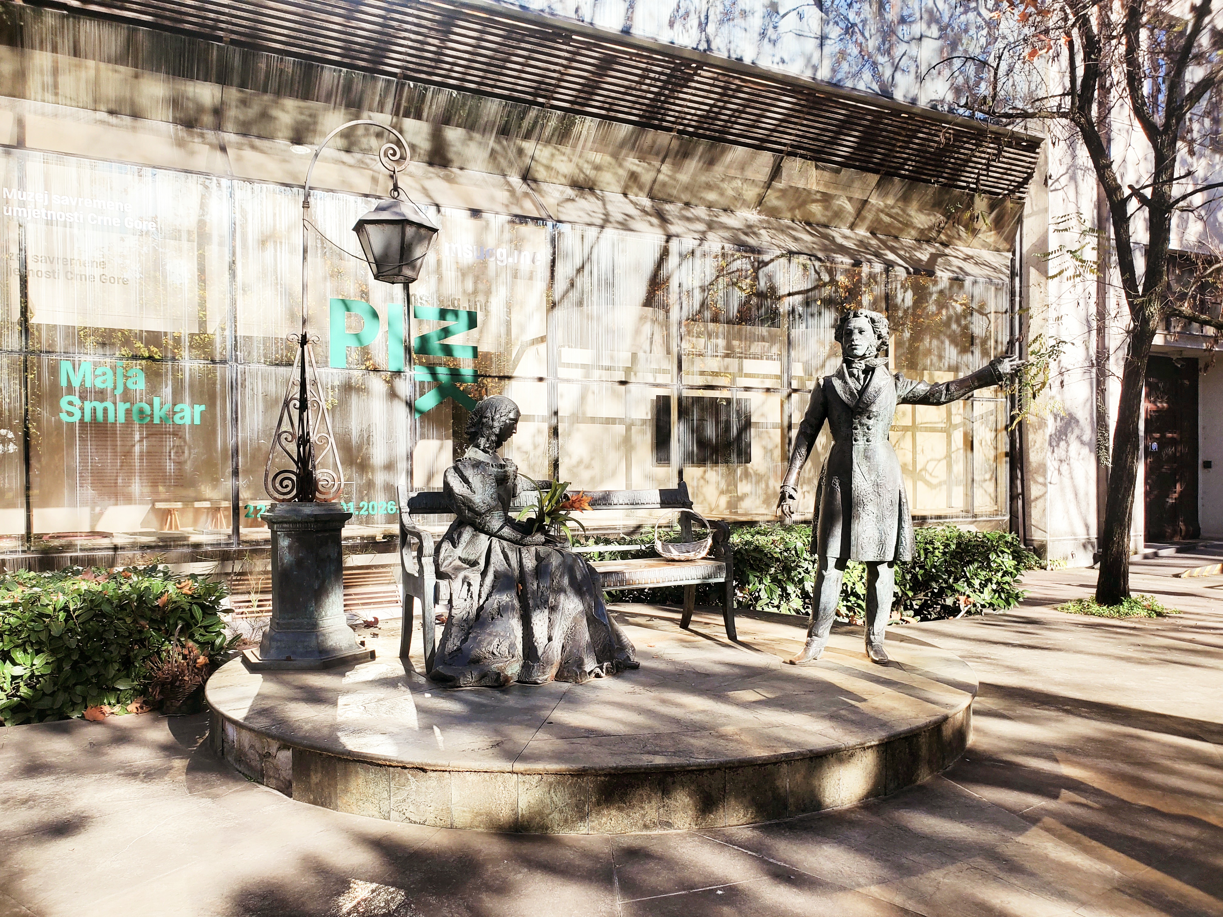 A sculpture of Alexander Pushkin and his wife Natalia Goncharova located in Podgorica.